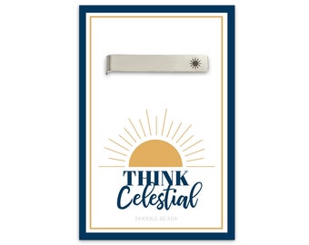 Pasador de corbata "Piensa en el Sol Celestial", regalos SUD para Hombres Jóvenes, regalos de cumpleaños del quórum del sacerdocio, pasador de corbata misionero, citas de la Conferencia General