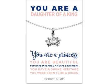 Daughter of a King Crown Pendant, You are a Princess, Dainty Tiara Charm Necklace, Born to Be a Queen, Inspiring Christian Gifts for Girls