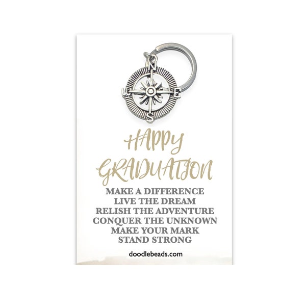 Happy Graduation Card, Graduation Gift Compass keyring, Compass  Purse Pull, Journey Travelers charm on split ring, graduation gift for him