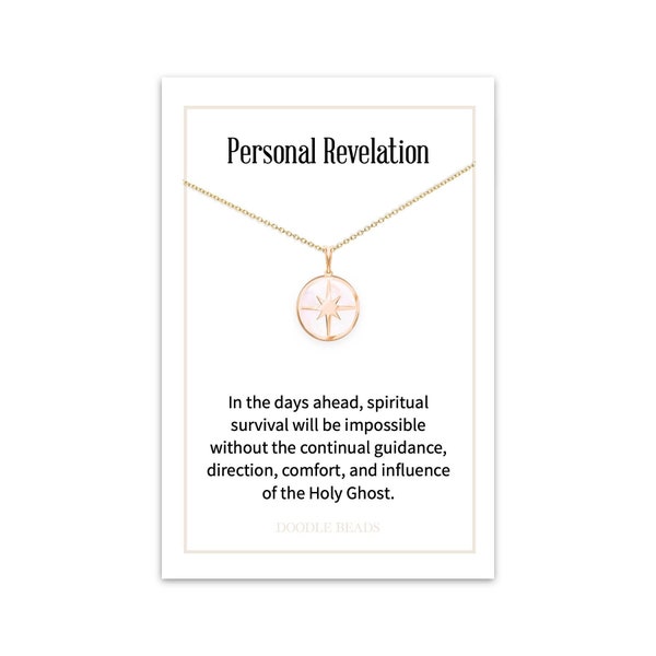 Personal Revelation Spiritual Survival & the Holy Ghost Quote, Mother of Pearl Compass Necklace and Card, LDS Gifts for Women RS YW Handout