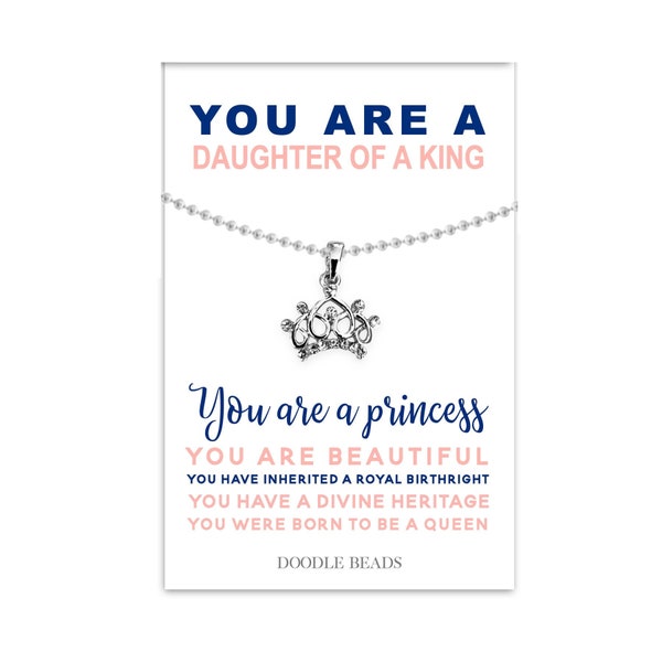 Daughter of a King Crown Pendant, You are a Princess, Dainty Tiara Charm Necklace, Born to Be a Queen, Inspiring Christian Gifts for Girls