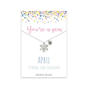 Collar con inicial personalizado de flor de abril con diamante y piedra natal para niña, colgante de margarita de circonita cúbica de cristal brillante, regalo de joyería de cumpleaños para niños