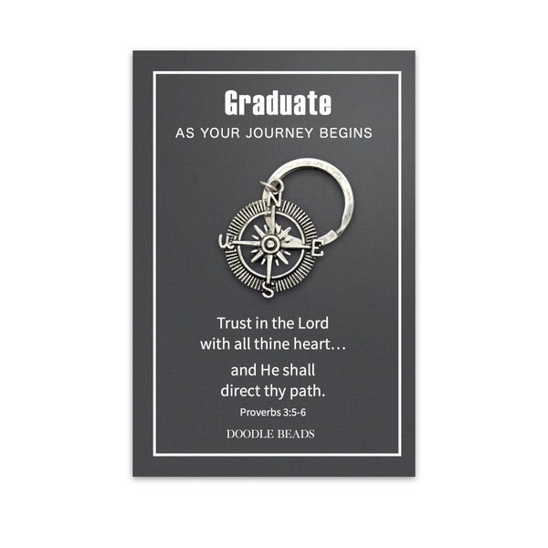 Inspirational Graduation Gift, Compass Keychain, Trust in the Lord and He shall Direct Thy Path, Going Away to College Keyring for Graduate