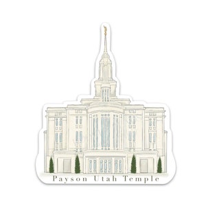 Payson Utah LDS Temple Sticker, Latter Day Temples Watercolor Art Illustration, Waterproof Vinyl Decal Sticker for Laptop, Water Bottle