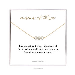 Mama von Drei, Mutter von 3 Halskette Karte Geschenke, Mutter von Triplets, Drei Perlen Halskette Anhänger Schmuck, Mama Mom Geschenke Muttertag, Geburtstag