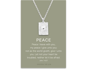 Peace I Leave With You, Rectangle Heart Burst Pendant, John 14:27, Bible Verse Scripture Gifts for Women, Christian Jewelry, Encouragement