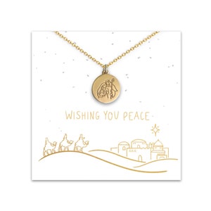 Collar de Navidad de la Natividad de la Sagrada Familia, "Deseándole paz" Lucas 2 - Tarjeta de Navidad de Belén, Encanto del Niño Jesús de María José, Regalo cristiano