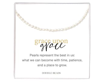 Dainty White Beaded Rice Pearl Necklace, Small 2.5mm Freshwater Pearl Gold Choker, Inspirational Card, Pearl Gift for Women, Minimalist