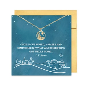 Zierliche runde Krippe Weihnachtshalskette Geschenk, C.S.Lewis Weihnachtszitat, Bethlehem Weihnachtskarte, religiöser christlicher Feiertagsschmuck
