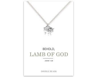 Behold the Lamb of God Necklace Pendant, Religious Easter Jewelry Gift for Women or Girls with Bible Verse John 1:29 Scripture Quote Card