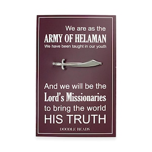 Sword tie bar,  silver sword tie clip with card  Army of Helaman... Lord's missionaries..." LDS missionary gifts, LDS youth Young Men Gifts