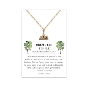 Orem Utah Tempel Charm Halskette, LDS Tempel Geschenke & Schmuck für junge Frauen, zierlicher Silber oder Gold Orem Tempel Anhänger, Tempel Zitat Karte
