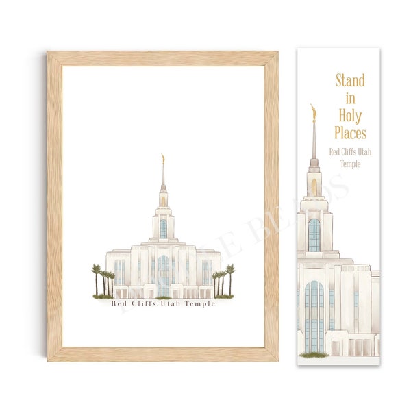 Red Cliffs Utah Temple Watercolor Art Print, 5x7, 8x10 & Bookmarks, LDS Mormon Temples, Painting, Temple Picture Wedding Housewarming Gift