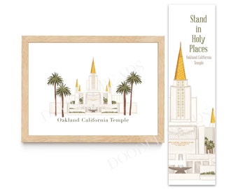 Oakland California CA Temple Watercolor Wall Art Print, 5x7, 8x10 & Bookmarks, LDS Temples, Painting, Modern Temple Picture Wedding Gift