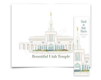 Bountiful Utah Temple Watercolor Wall Art Print, 5x7, 8x10 & Bookmarks, LDS Mormon Temples, Painting, Temple Picture Wedding Home Decor Gift