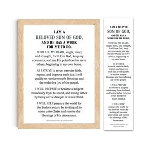 LDS Young Men Theme, Aarronic Priesthood Quorum Theme, Young Mens Theme Poster, & Bookmarks, Printable Wall Art, I am a Beloved Son of God