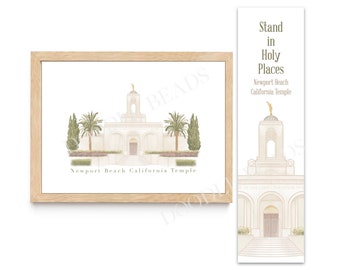 Newport Beach California Temple Watercolor Wall Art Print, 5x7, 8x10 & Bookmarks, LDS Temples, Painting, Temple Picture Wedding Gift