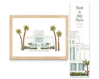 Laie Hawaii Temple Watercolor Wall Art Printable & Bookmark, Digital Prints, Hawaii LDS Temple Painting, Picture, Home Decor, Wedding Gift