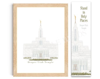 Draper Utah Temple Watercolor Wall Art Printable & Bookmarks, Digital Download, LDS Temple Painting, Home Decor, Wedding Gift