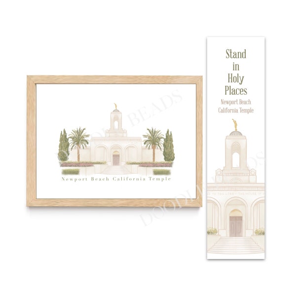 Newport Beach California Temple Watercolor Wall Art Print, 5x7, 8x10 & Bookmarks, LDS Temples, Painting, Temple Picture Wedding Gift
