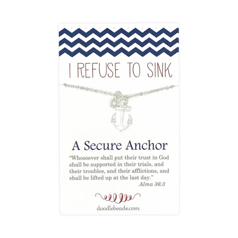 Encouragement Gift, Hope of anchor Necklace, Anxiety positive good energy Gifts, Anchor necklace & I refuse to sink positive quote card silver/secure anchor