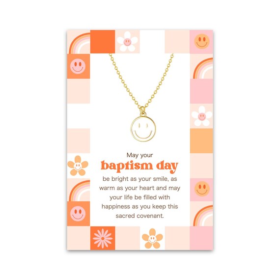 LDS Baptism Girl Gift White Smiley Face Necklace Enamel Etsy Canada