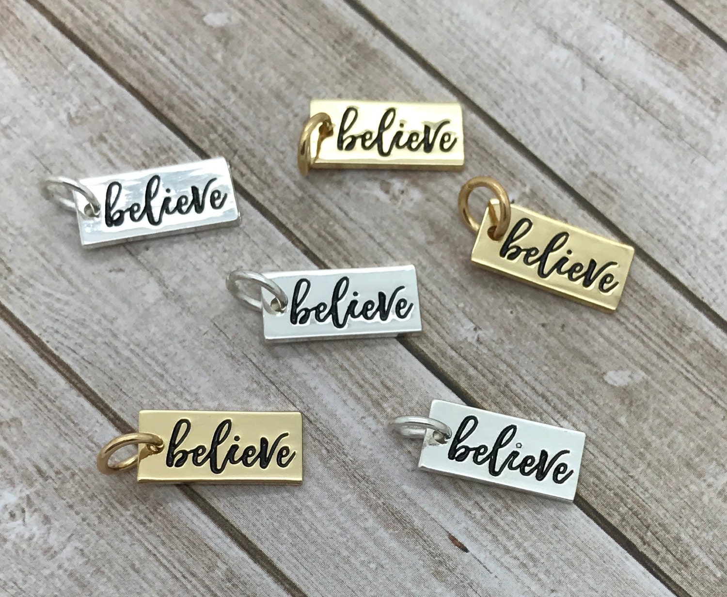 Silver or Gold Believe Charm for Necklace Stamped Word Charm | Etsy