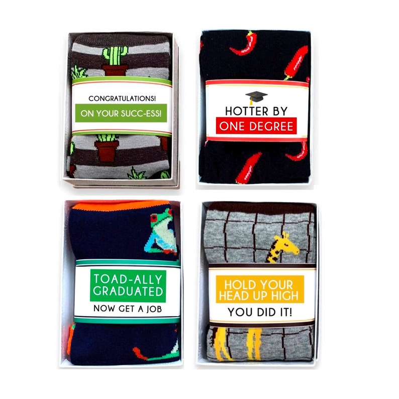 College Graduation Gift for Him, Boyfriend Graduation, Guy gift, Hotter by One Degree, Funny Crew Socks for Graduate, Sock Wrap & Gift Box 