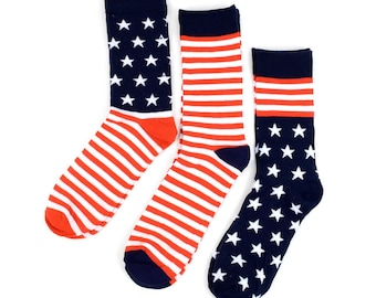 Red White and Blue 4th of July Socks, Stars & Stripes Girls Women's Novelty Socks, American Flag Patriotic clothing Accessories  for her