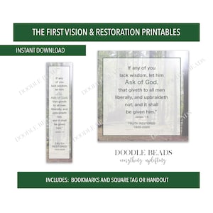 Restoration James 1:5 If any of you lack wisdom, Bookmarks & prints, Church of Jesus Christ of Latter Day Saints, Joseph Smith First Vision