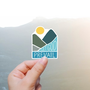 Que Dios prevalezca, calcomanía de vinilo resistente al agua, calcomanía, calcomanías cristianas, regalos religiosos, campamento de niñas, FSY, Pioneer Trek, calcomanía para botella de agua