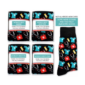 Doctor and Nurse Gifts for Women, for Men, PA Gifts, CNA Gifts, Fun Novelty Doctor Theme Socks with Sock Wrap, World's Best Nurse, Best CNA