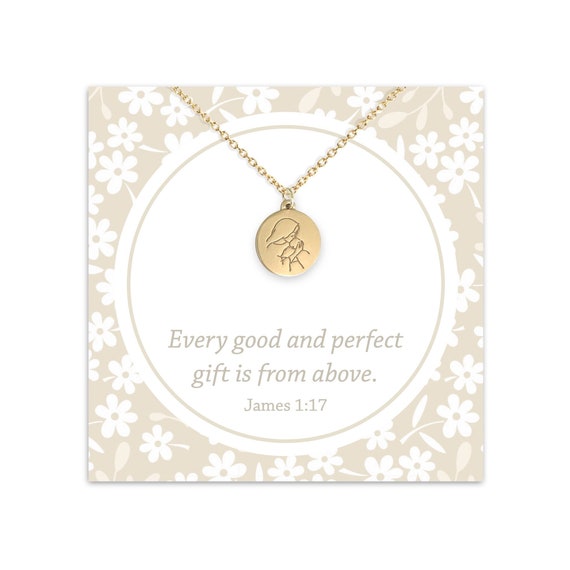 Mother and Baby Line Art Necklace Gift, Mom Holding New Baby, Every Good and Perfect Gift is From Above, Mother's Day Jewelry for New Mama