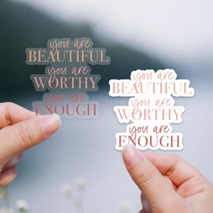 Eres hermosa, eres digna, eres suficiente, calcomanía con autoafirmaciones en el espejo, calcomanías con citas positivas para mujeres, regalo para adolescentes