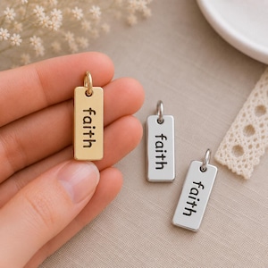 Small Faith Charm, Faith Pendant, Silver or Gold Stamped Bar Charm, Christian Charm, Religious, Word Charm, Bracelet or Necklace Charm