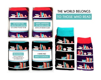 Book Socks, Book Club Gifts, Book Lover Gift, Reading Socks with Funny Sock Quotes, for bookworm, Librarian Gifts, I have no Shelf Control