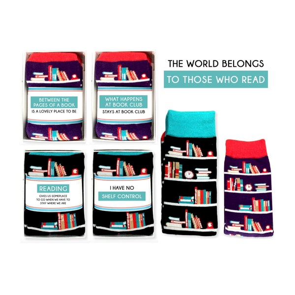 Book Socks, Book Club Gifts, Book Lover Gift, Reading Socks with Funny Sock Quotes, for bookworm, Librarian Gifts, I have no Shelf Control