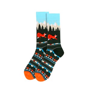 Outdoor Adventure Lover Gift for men, Colorful Novelty Fox socks, Mountain & Forest Tree socks, gift for husband, boyfriend, son birthday socks only