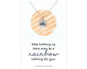 Silver or Gold Rainbow Necklace, dainty stamped everyday necklace, inspirational positive quote gift, thinking of you, good luck rainbow