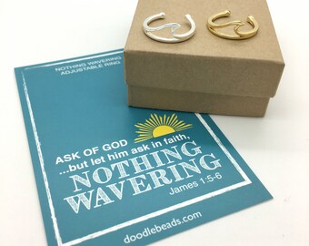 Wave Ring, Christian jewelry Gifts, sister missionary,  Gold adjustable wave ring, "Nothing wavering" ring, bible verse, religious jewelry