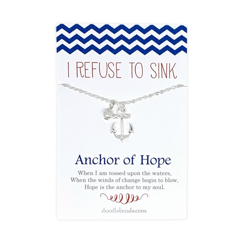 Trust in God Anchor Necklace, Scripture quote card, Alma 36, I refuse to Sink, Secure Anchor, Difficult times faith Jewelry, cancer recovery silver/ anchor hope