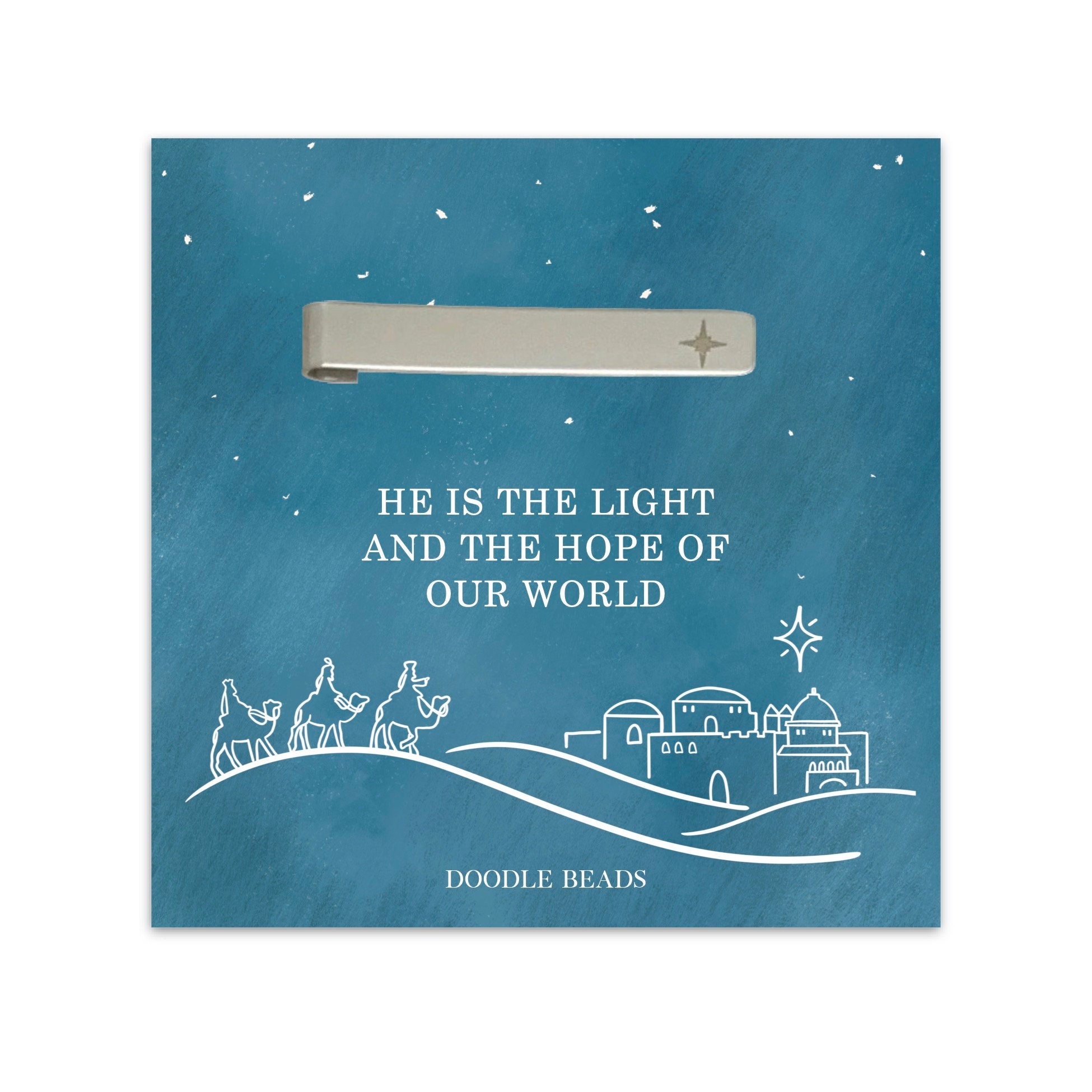 North Star Tie Bar Christmas Gift & Card for Him, North Star Tie Clip, Symbol of Light, Hope and Guidance, Religious Gift, Men's Accessory