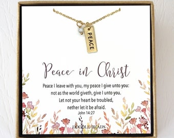 Religious Sympathy Gift, Uplifting Gift, Encouragement Condolence, Peace Necklace with card, Peace I leave with you bible quote John 14:27
