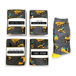 Funny Truck & Tractor Socks for Dad, Husband Gift, Boyfriend, I Dig you, Construction Worker Manager Foreman Gifts, Road Worker Flagger Gift