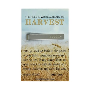 Regalos misioneros, pasador de corbata y tarjeta para misioneros mayores, el campo está blanco ya para la siega, pasador de corbata con estampado de trigo, regalo de Navidad, despedida