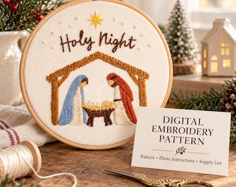 Nativity Christmas Hand Embroidery Pattern for 6" hoop: Step-by-Step Photo Instructions for DIY Beginners Craft, Digital PDF