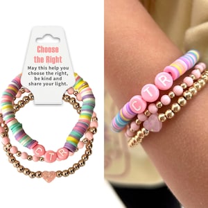 Juego de regalo de pulsera de la amistad con cuentas Heishi de 3 piezas para niñas, CTR para niños LDS, joyería y regalos, regalo de cumpleaños para niñas