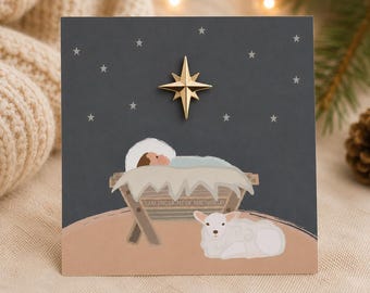 Gold North Star Nativity Pin, Bethlehem Star Lapel, Baby Jesus Manger Gift