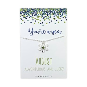 Mädchen Geburtsstein Halskette, August Birthstone Halskette mit Karte, Peridot Birthstone, Tochter Geburtstagsgeschenk, Nichte Geschenk, Blumenhalskette
