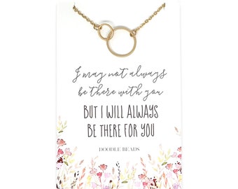 Regalo para hija de mamá el día de la boda, regalo para irse a la universidad, graduación, delicado collar con anillo de círculo entrelazado y tarjeta para ella,